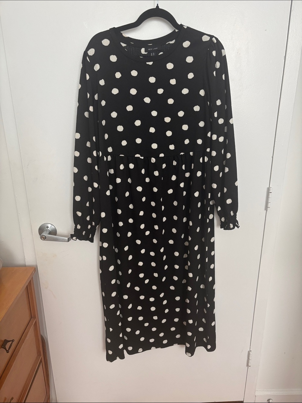 New Look Black and White Polka Dot Long Sleeve Midi Dress